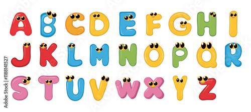 Cute Cartoon Letter A-Z Character, Multicolor alphabet fridge magnet letters isolated