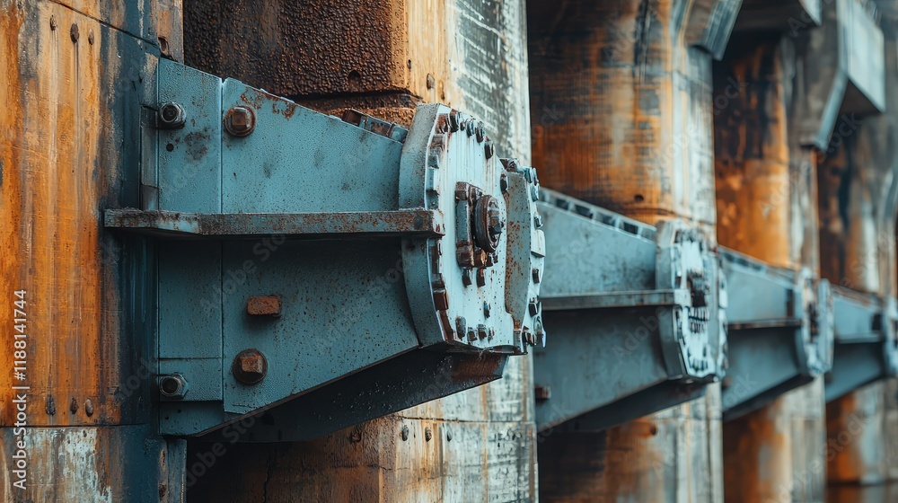 Industrial Steel Beams Supporting Structure with Rusty Finish Industrial Steel Beams Supporting Structure with Rusty Finish