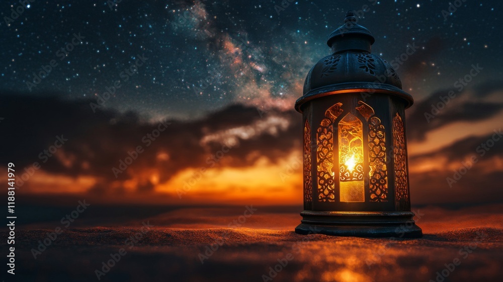 Illuminated Lantern Underneath a Starry Night Sky Illuminated Lantern Underneath a Starry Night Sky