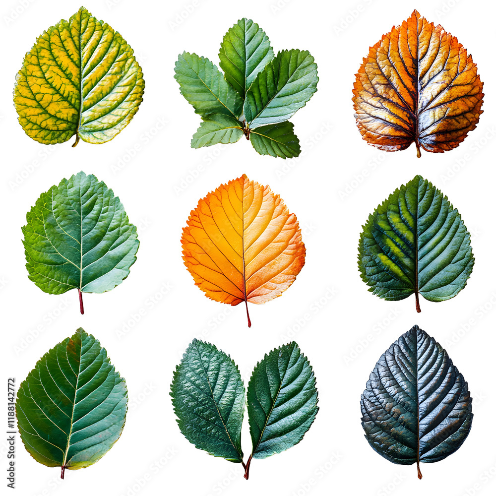 Obraz premium Autumn Leaves Collection: Green, Yellow, Brown Isolated