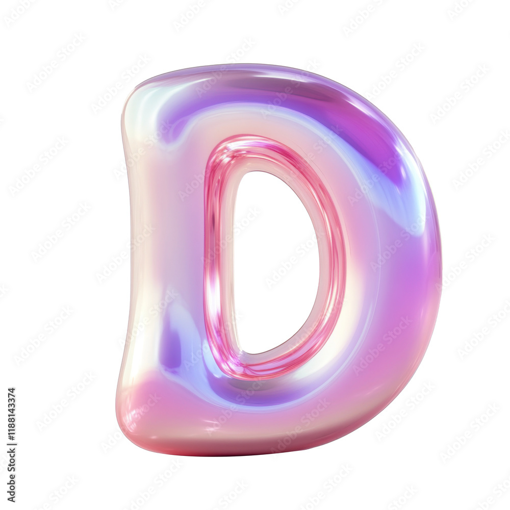 Bubble-style letter Dwith a soft pink gradient, featuring puffy 3D effect isolated on white Bubble-style letter Dwith a soft pink gradient, featuring puffy 3D effect isolated on white