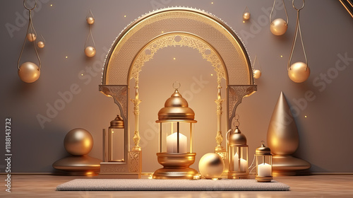 Golden Lanterns and Candles under Ornate Arch