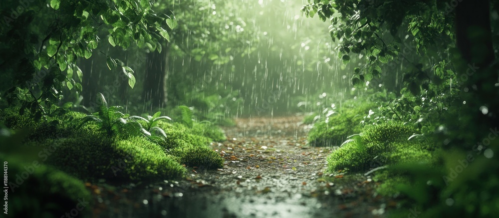 Obraz premium Rainy forest path scene.