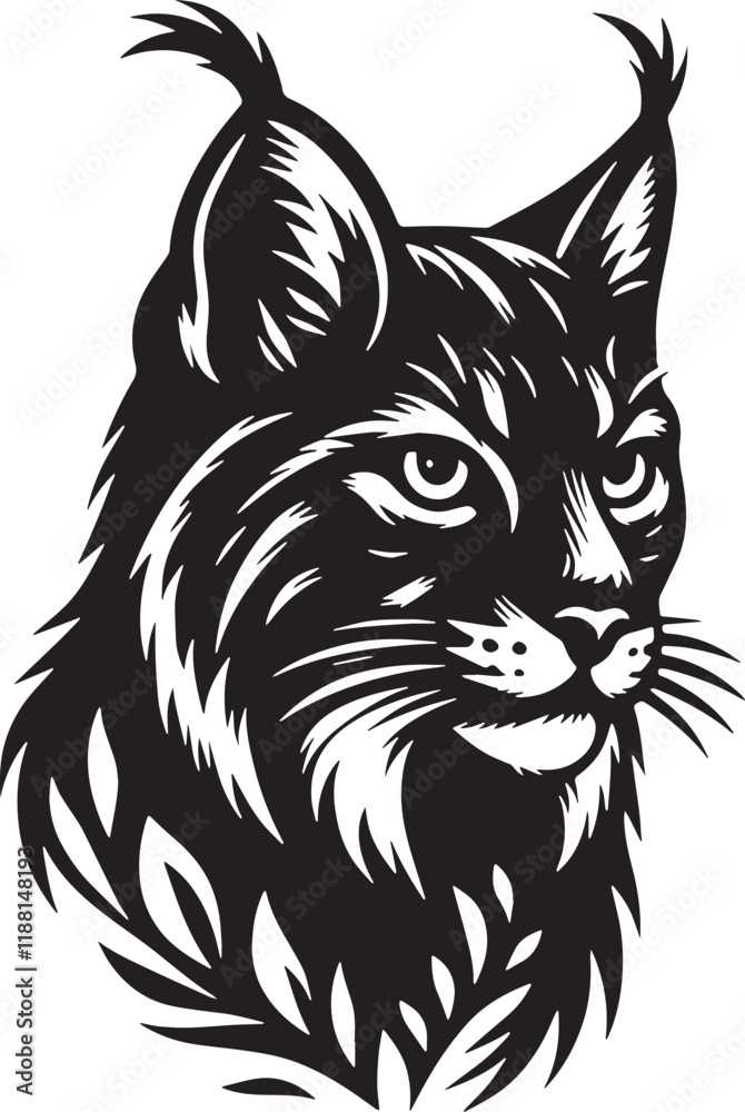 Lynx Silhouette line art vector illustration on white background Lynx Silhouette line art vector illustration on white background