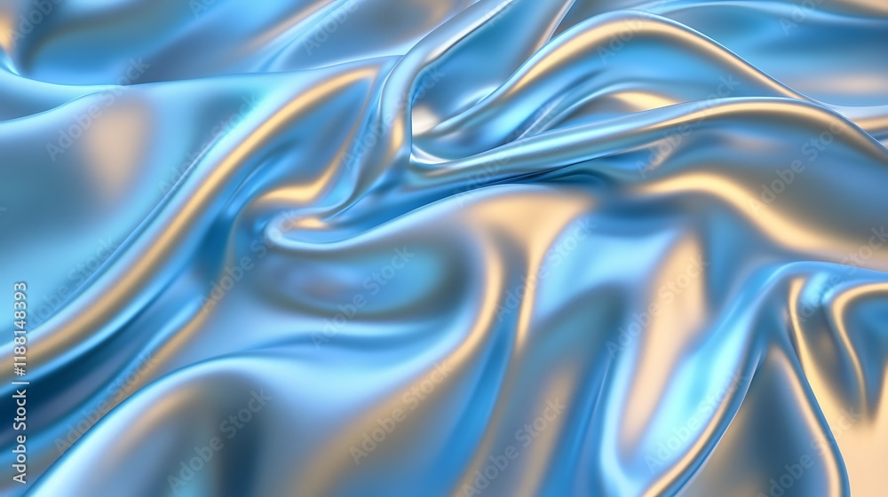 Obraz premium Abstract blue silk fabric texture, elegant waves, soft light, design background