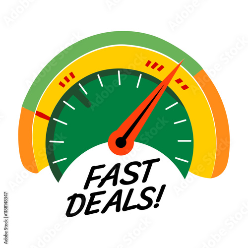 A flat sticker of an indicator with fast deals typography 
