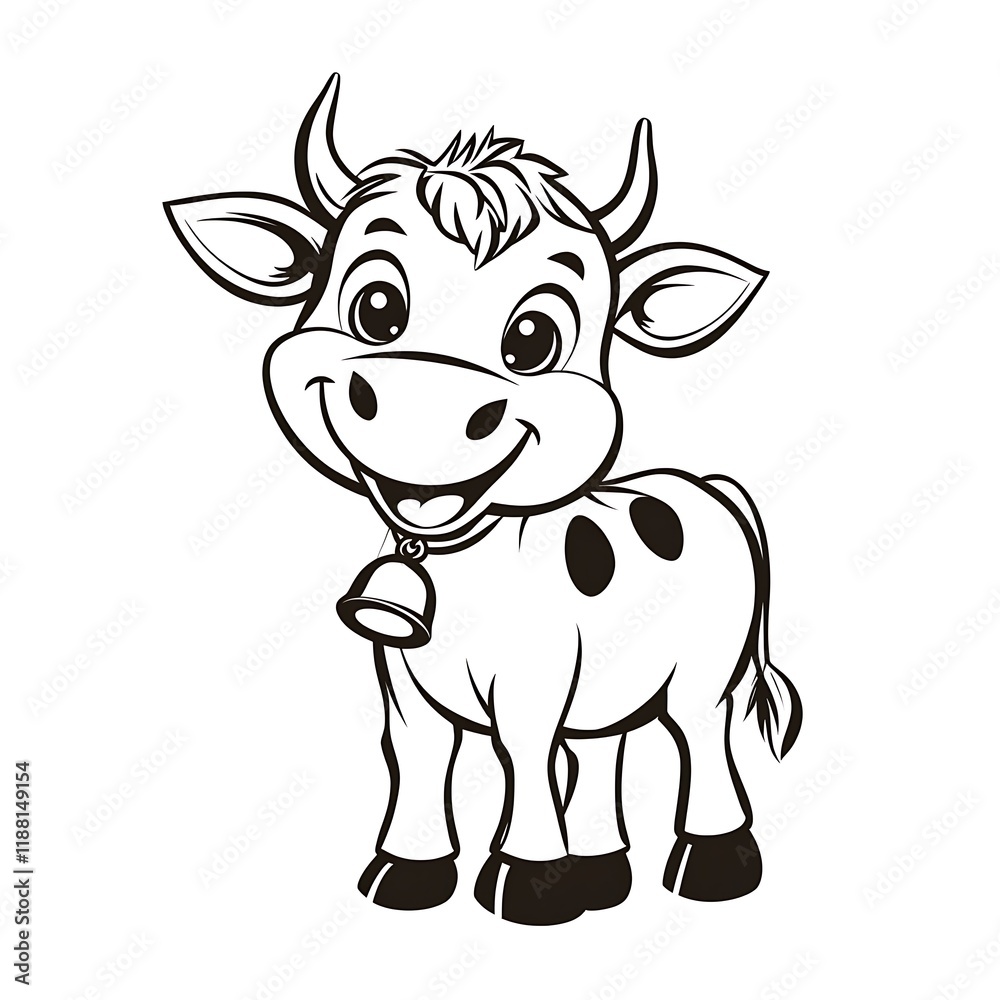 Cute Cartoon Cow Character for Simple Black and White Coloring Page Cute Cartoon Cow Character for Simple Black and White Coloring Page
