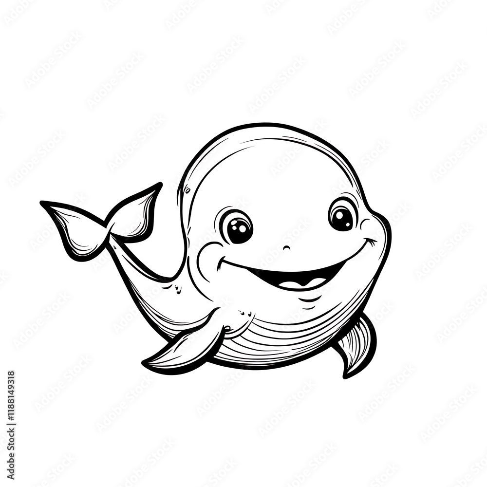 Fototapeta premium Simple Black and White Whale Drawing for Coloring Page Activity