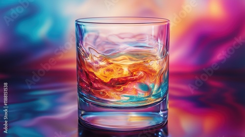 This close-up of a tumbler filled with hot alcohol showcases its vibrant color and steaming allure, capturing the intriguing nature of the drink.

