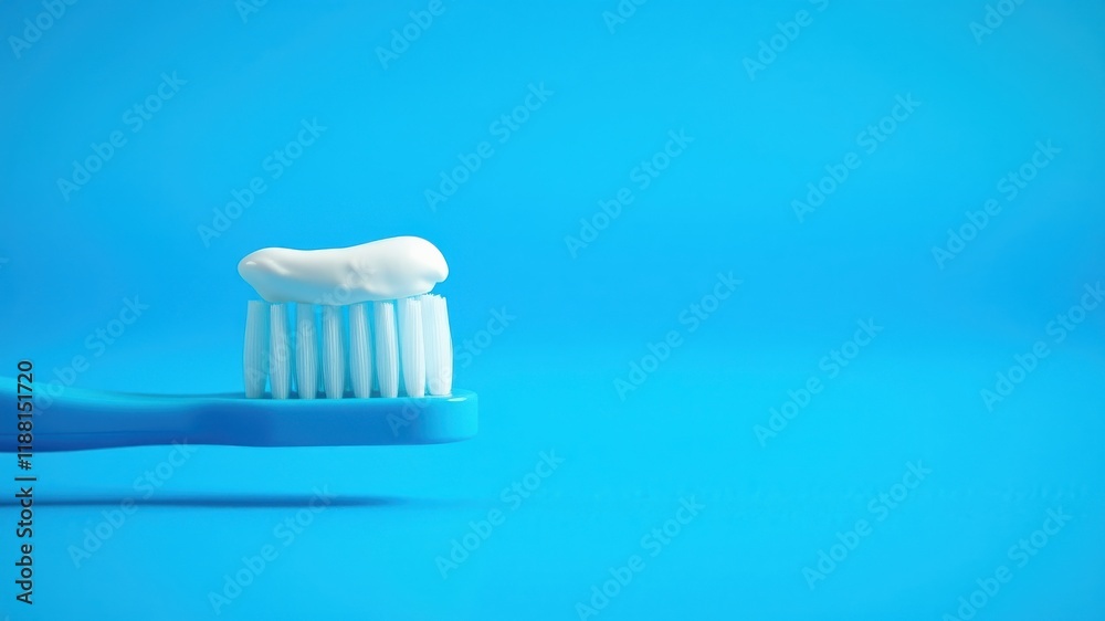 A close-up of a toothbrush with a dollop of toothpaste, set against a bright blue background, representing oral hygiene and fresh breath. A close-up of a toothbrush with a dollop of toothpaste, set against a bright blue background, representing oral hygiene and fresh breath.