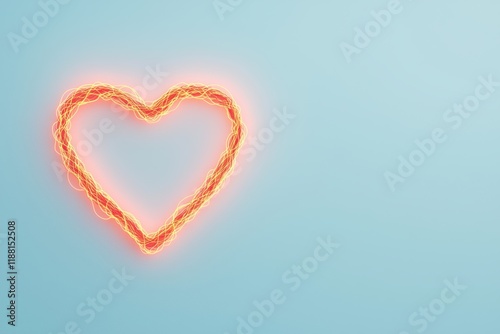 Glowing heart shape pulsing with warm light on light blue background