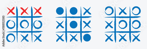 Game tic tac toe icon. Hand drawn tic tac toe game, doodle X-O children game. Noughts and win. Play tictactoe draw.