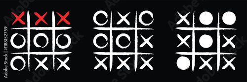 Game tic tac toe icon. Tic tac toe icon sign. Simple thin line flat symbol, Cross and tick kids game in black, O X game symbol. 