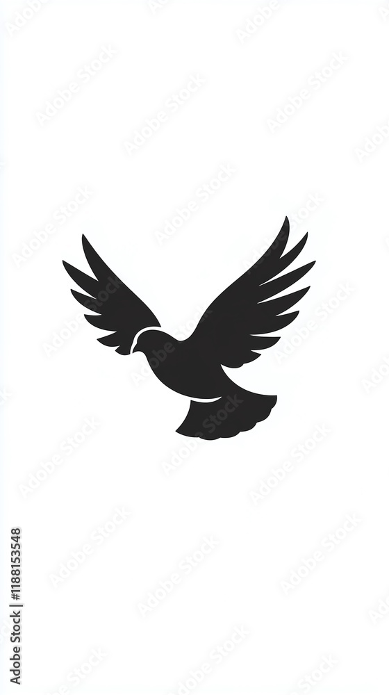 A monochrome silhouette of a bird in mid-flight wings fully extended. White background. A monochrome silhouette of a bird in mid-flight wings fully extended. White background.