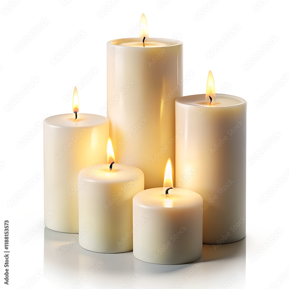 set of candles illuminated with flame set of candles illuminated with flame