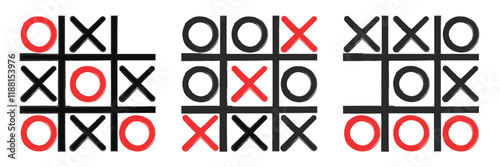 Hand drawn tic tac toe game, doodle X-O children game. Noughts and win. Play tic tac toe draw. Vector illustration. Game tic tac toe icon.