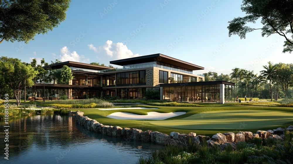 Golf Clubhouse Architecture with Scenic Resort View - Golf Clubhouse Architecture with Scenic Resort View -