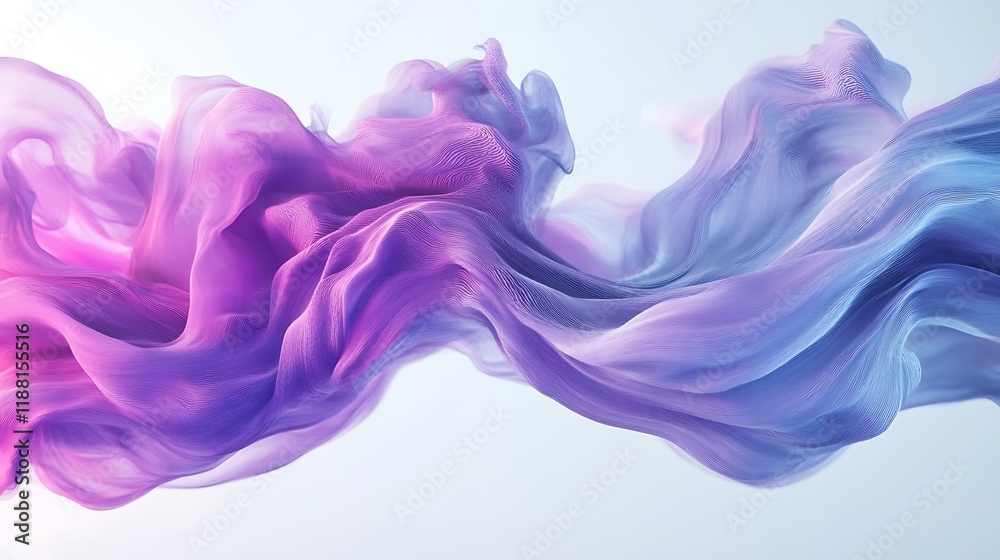 Fototapeta premium Abstract purple blue fabric flow, light background, design element, website banner