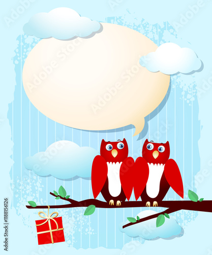 Wallpaper Mural Owls on the branch and balloon, vector illustration eps10 Torontodigital.ca