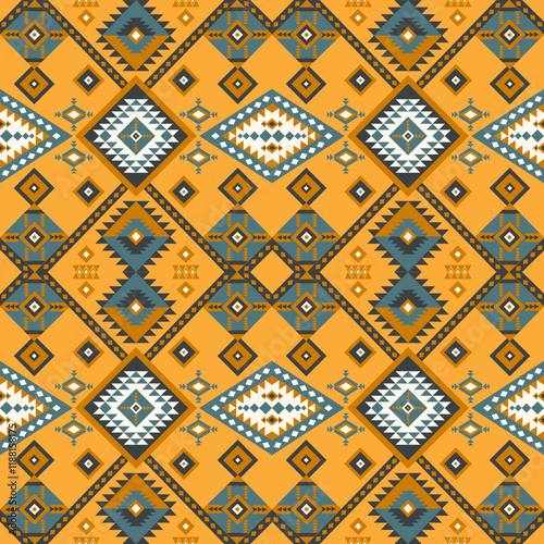 Navajo fabric pattern, bright and modern tones. Traditional geometric patterns combined with a modern twist. Suitable for home decoration or fashion use. photo