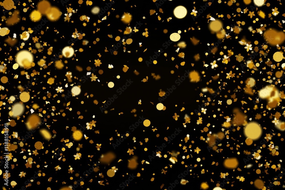 Golden particles and floral elements scattered on a dark background. Golden particles and floral elements scattered on a dark background.