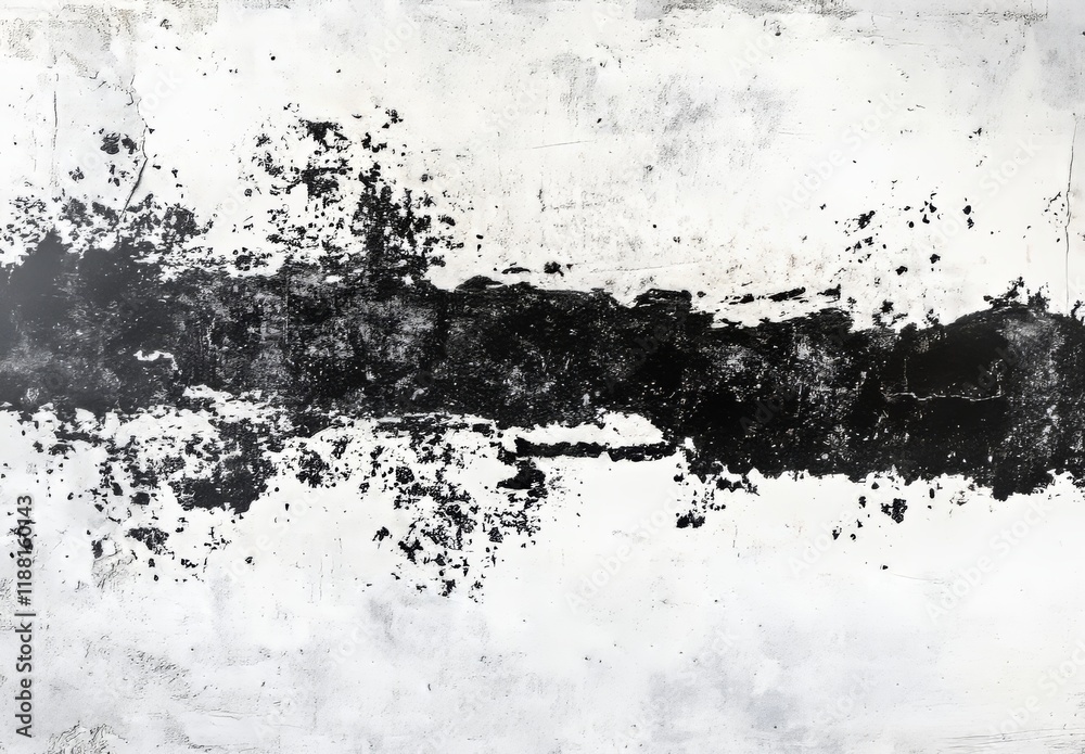 Obraz premium Dark textured wall surface with abstract patterns and weathered features in black and white tones