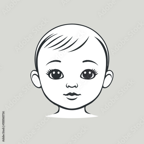Cute baby face vector illustration on a gray background.
