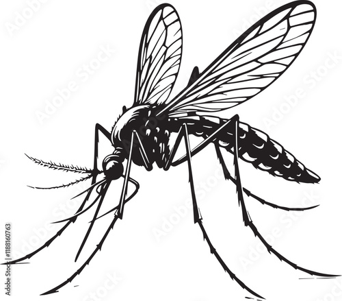 Mosquito Silhouette line art vector illustration on white background