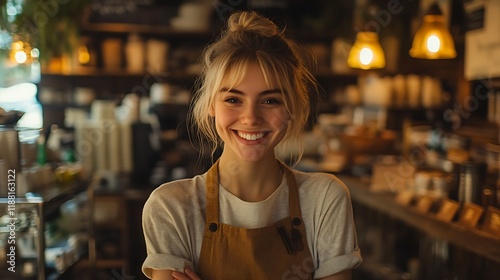 Barista crafting coffee cozy  lifestyle photography warm ambiance close-up