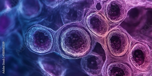 Fetal ovary micrograph showcasing multiple oocytes in the pachytene stage. The thick strands of paired homologous chromosomes are prominently visible in this detailed view of oocyte meiosis.