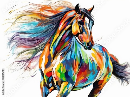 Wallpaper Mural horse 3d colorful illustration drawing o on white background Torontodigital.ca