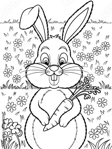 happy easter, easter bunny coloring page. 300dpi printable. vol 1.
