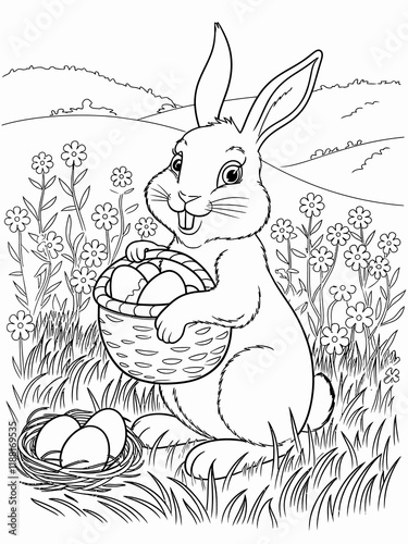 happy easter, easter bunny coloring page. 300dpi printable. vol 1.