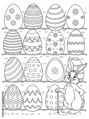 happy easter, easter bunny coloring page. 300dpi printable. vol 1.