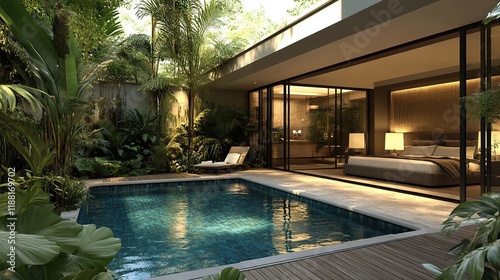 Wallpaper Mural Luxurious bedroom with private pool and lush tropical garden. Torontodigital.ca