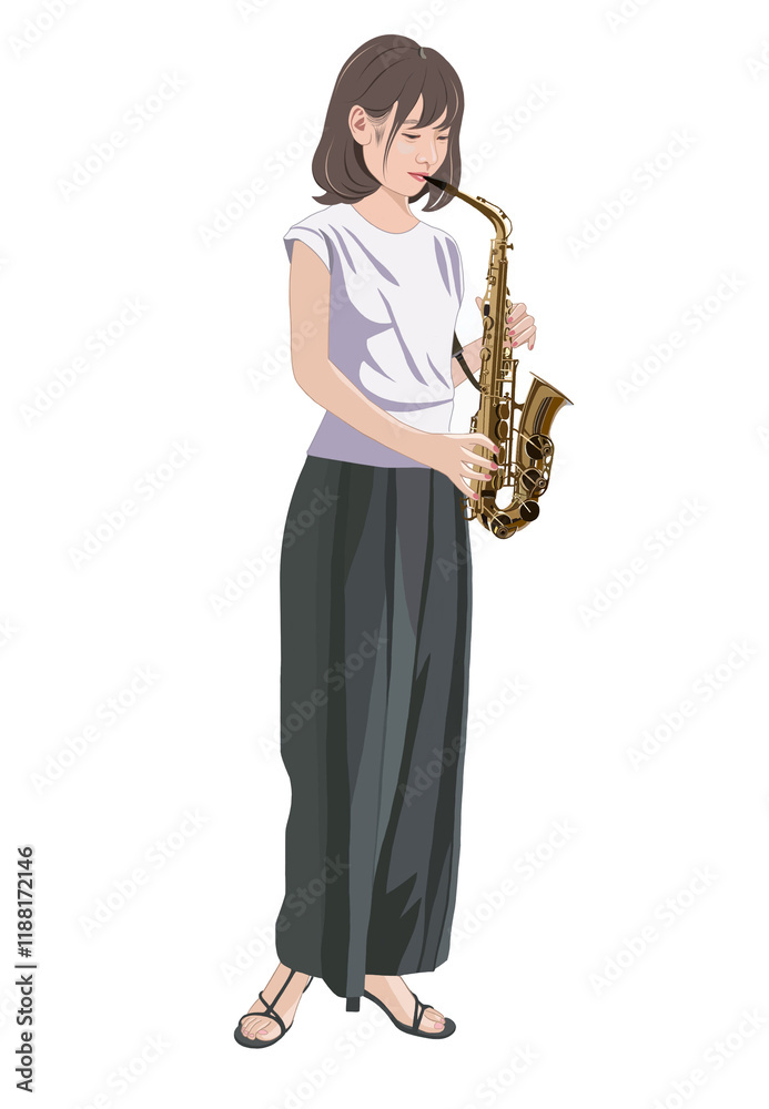 Obraz premium サックスを演奏する女子イラスト