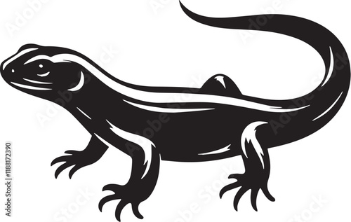 Newt Silhouette line art vector illustration on white background