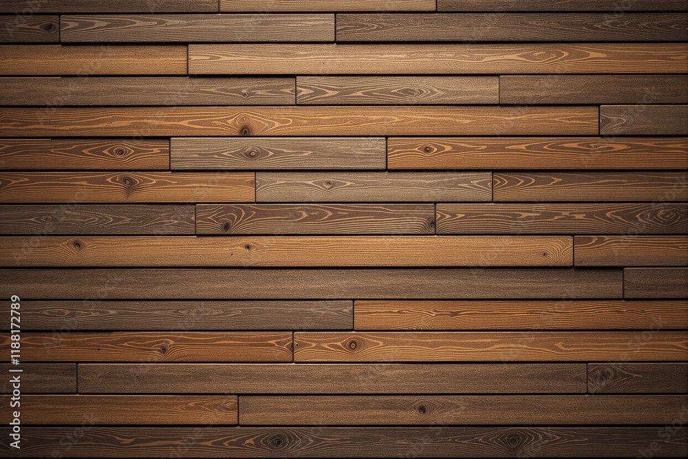 Fototapeta premium Wooden planks arranged in a horizontal pattern with varying shades of brown tones.