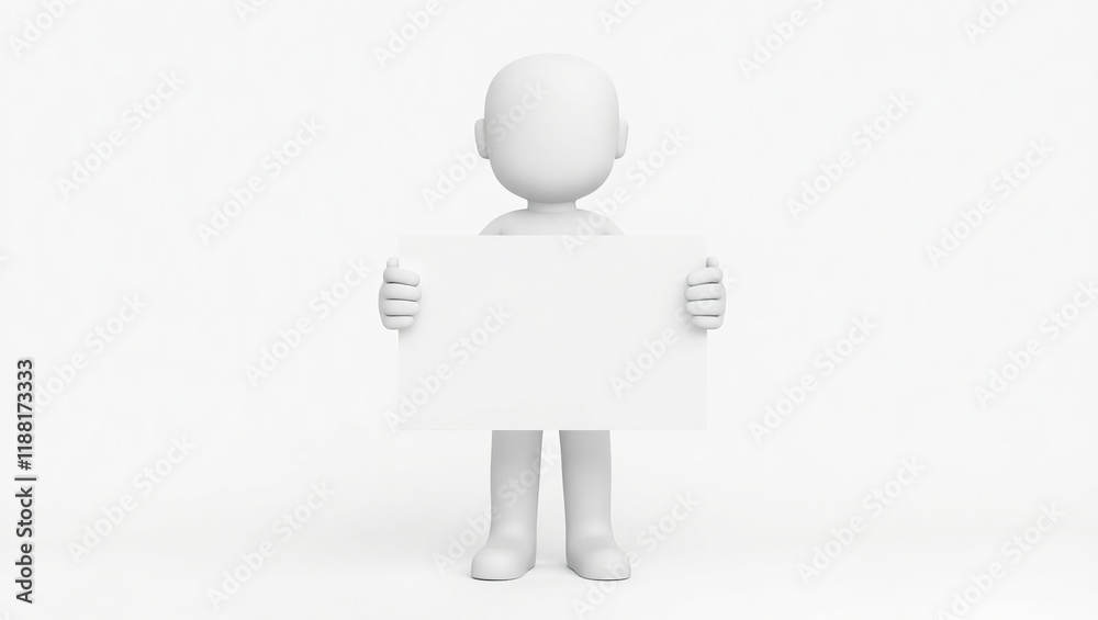 White Figure Holding Blank Sign Advertisement White Figure Holding Blank Sign Advertisement