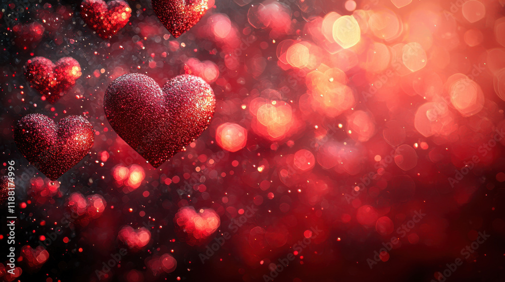 Romantic Red Hearts Bokeh Background - Valentine's Day Romantic Red Hearts Bokeh Background - Valentine's Day
