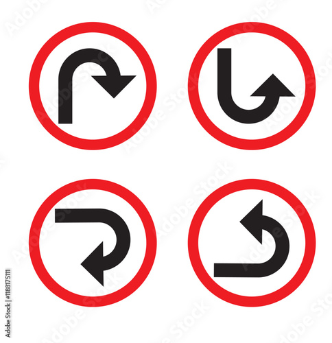 Free Download Print U turn arrow symbol icon set. Direction Icon Set. Go Straight This Way One Way Only U Turn Left and Right - GFXLoad