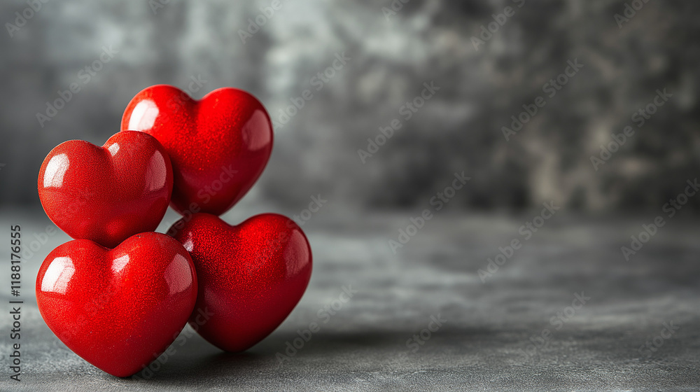 Obraz premium Valentines Day Background with Red Hearts and Romantic Love Theme Banner