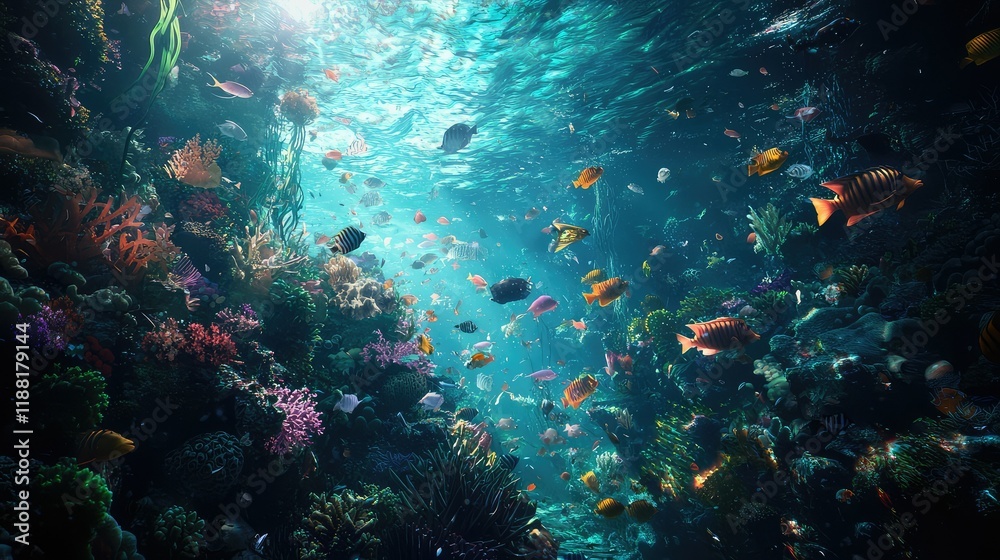 Fototapeta premium Underwater Scene with Colorful Fish and Vibrant Coral Reef Life
