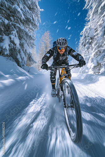 Cyclist in the snow photo