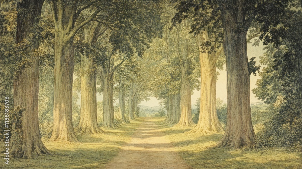 Fototapeta premium A Serene Path Through Tall Majestic Trees