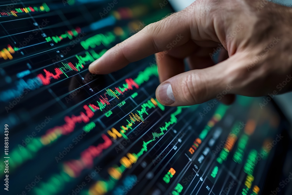 Businessman hand pointing to stock market graph investment concept. Businessman hand pointing to stock market graph investment concept.