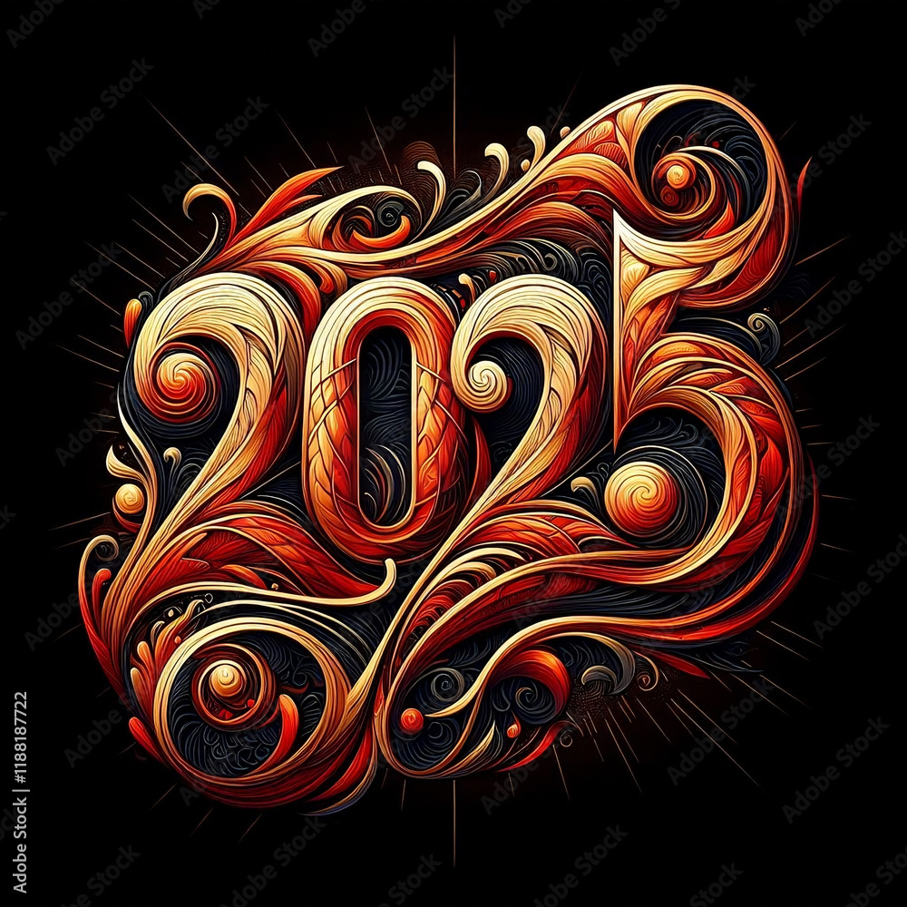 An ornate, abstract illustration of the letter 2025 An ornate, abstract illustration of the letter 2025