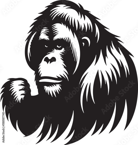 Orangutan Silhouette line art vector illustration on white background photo