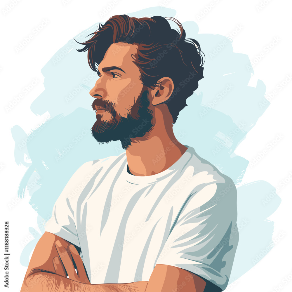 Fototapeta premium Portrait of a young man with a beard. Vector illustration.