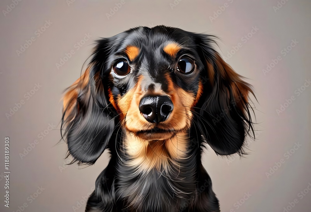 Dachshund portrait, studio, neutral background, pet profile. Dachshund portrait, studio, neutral background, pet profile.